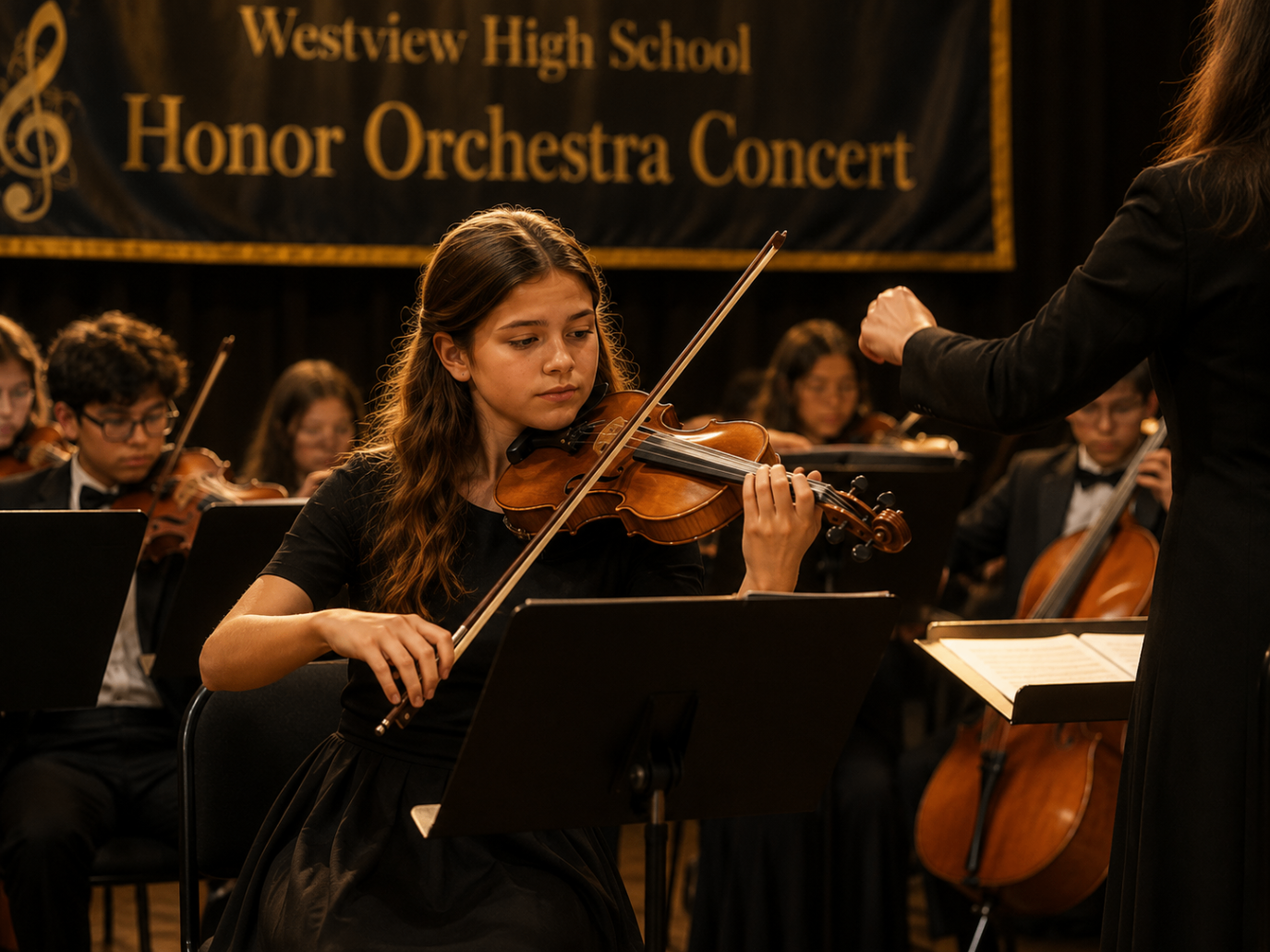 Emily performing violin at the Honor Orchestra Concert