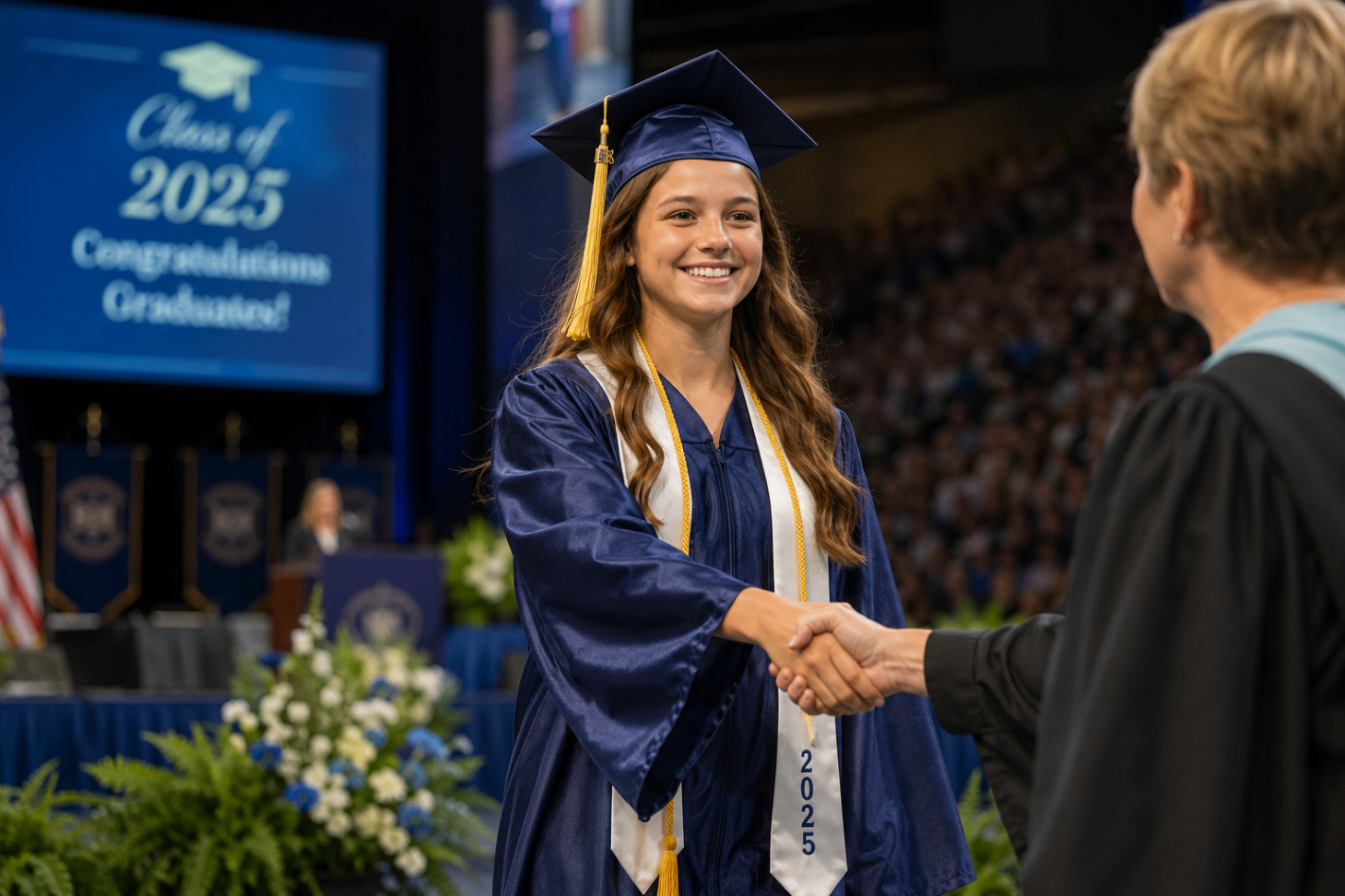 Emily receiving her diploma at graduation
